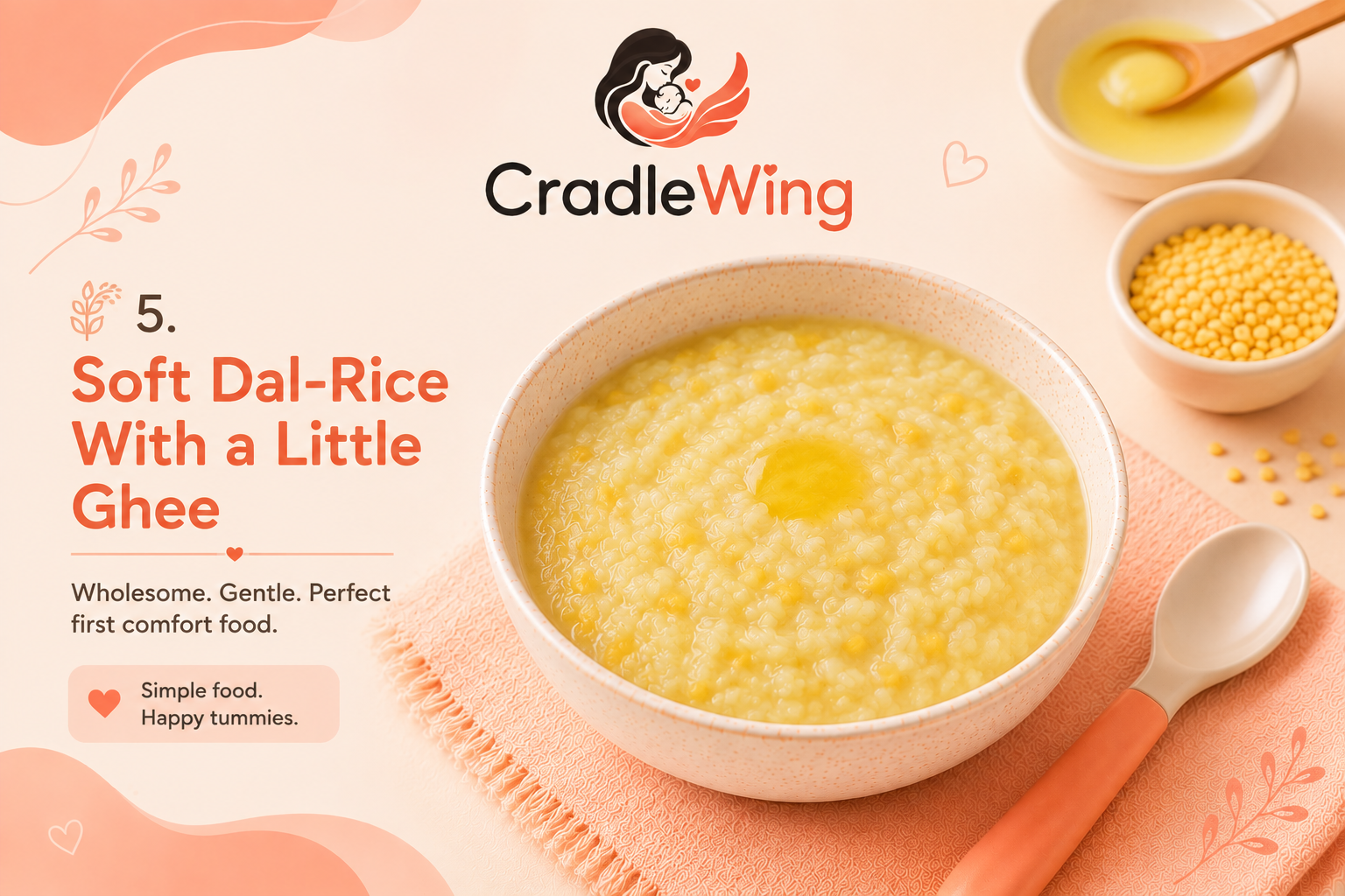 Soft dal rice with a little ghee in a bowl