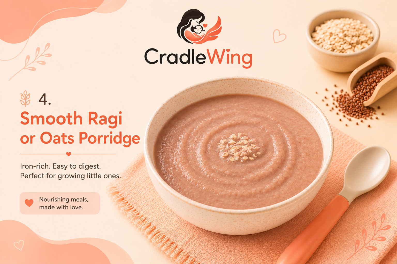 Smooth ragi or oats porridge in a bowl